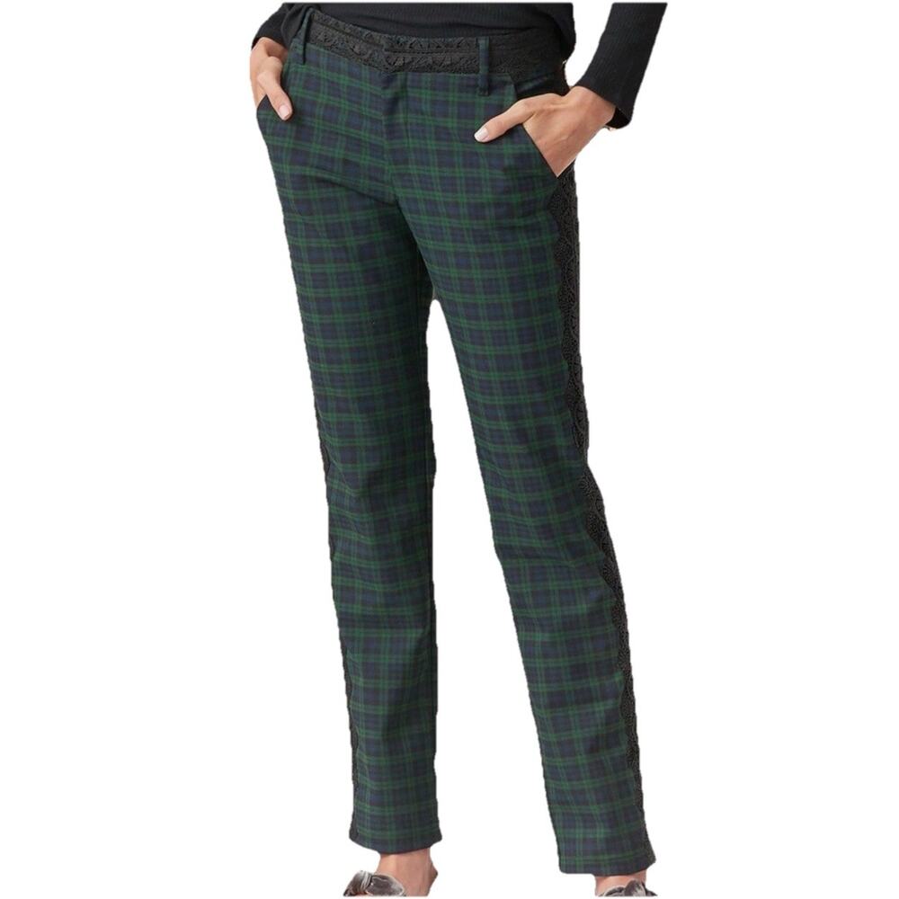 Sundance Women’s Trouser Pant Size 12 Plaid Lace Trim Ankle Pants